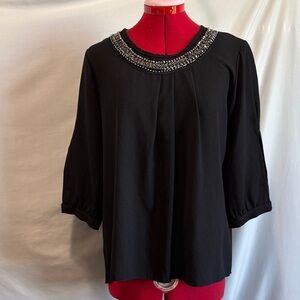 Chic Black Women's Blouse with Beaded Neckline MM396